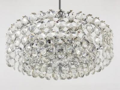  Bakalowits Sohne Large Bakalowits Nickel Brass Chandelier with Diamond Crystals Austria 1950
