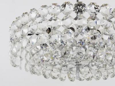  Bakalowits Sohne Large Bakalowits Nickel Brass Chandelier with Diamond Crystals Austria 1950