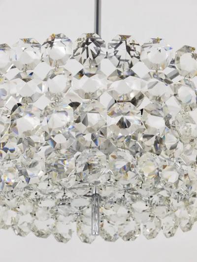  Bakalowits Sohne Large Bakalowits Nickel Brass Chandelier with Diamond Crystals Austria 1950