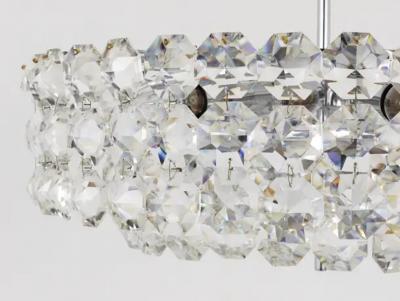  Bakalowits Sohne Large Bakalowits Nickel Brass Chandelier with Diamond Crystals Austria 1950