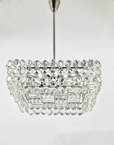  Bakalowits Sohne Large Square Bakalowits Chandelier with Diamond Shaped Crystals Austria 1950s
