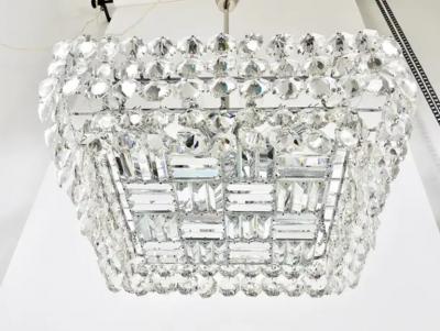  Bakalowits Sohne Large Square Bakalowits Chandelier with Diamond Shaped Crystals Austria 1950s