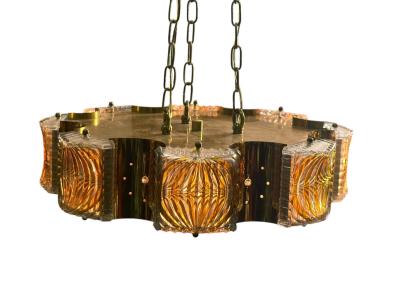  Bakalowits Sohne MODERNIST BRASS CAST CLEAR GOLD GLASS CHANDELIER WITH CRYSTALS