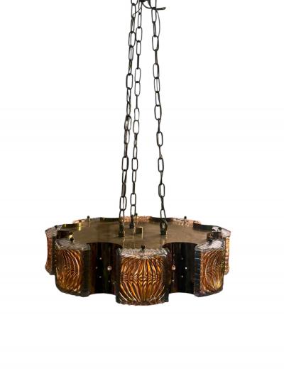  Bakalowits Sohne MODERNIST BRASS CAST CLEAR GOLD GLASS CHANDELIER WITH CRYSTALS