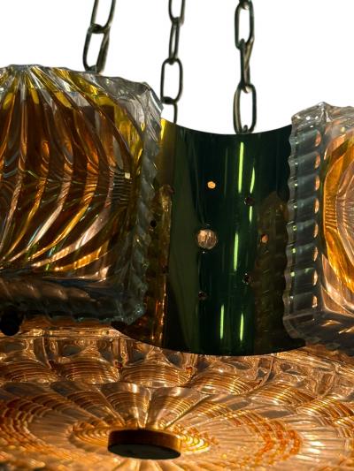  Bakalowits Sohne MODERNIST BRASS CAST CLEAR GOLD GLASS CHANDELIER WITH CRYSTALS
