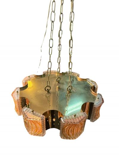  Bakalowits Sohne MODERNIST BRASS CAST CLEAR GOLD GLASS CHANDELIER WITH CRYSTALS
