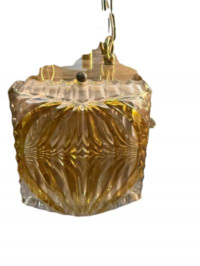  Bakalowits Sohne MODERNIST BRASS CAST CLEAR GOLD GLASS CHANDELIER WITH CRYSTALS