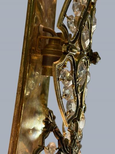  Bakalowits Sohne PAIR OF MID CENTURY BRASS FILAGREE FACETED CRYSTAL WALL SCONCES