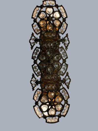  Bakalowits Sohne PAIR OF MID CENTURY BRASS FILAGREE FACETED CRYSTAL WALL SCONCES