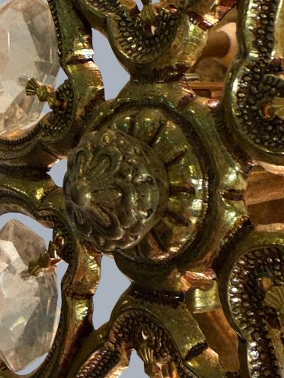  Bakalowits Sohne PAIR OF MID CENTURY BRASS FILAGREE FACETED CRYSTAL WALL SCONCES