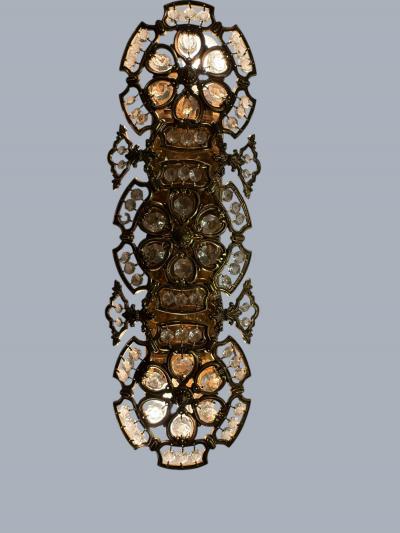  Bakalowits Sohne PAIR OF MID CENTURY BRASS FILAGREE FACETED CRYSTAL WALL SCONCES