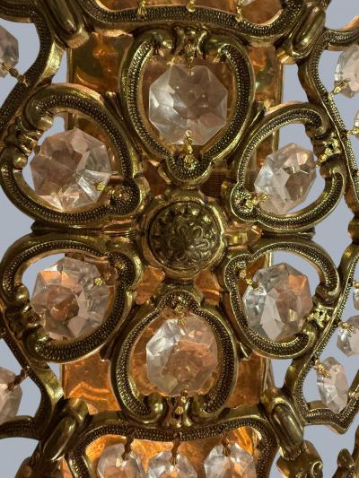  Bakalowits Sohne PAIR OF MID CENTURY BRASS FILAGREE FACETED CRYSTAL WALL SCONCES