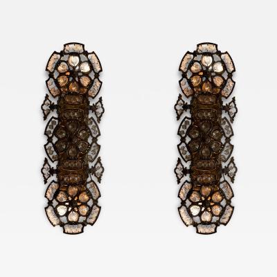  Bakalowits Sohne PAIR OF MID CENTURY BRASS FILAGREE FACETED CRYSTAL WALL SCONCES