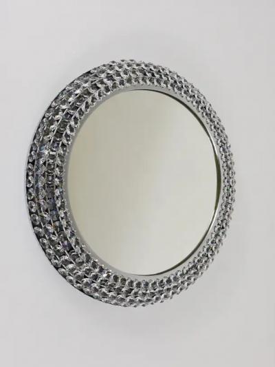 Bakalowits Sohne Round Bakalowits Style Faceted Crystal Chrome Backlit Wall Mirror 1960s