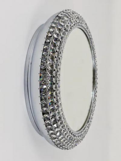 Bakalowits Sohne Round Bakalowits Style Faceted Crystal Chrome Backlit Wall Mirror 1960s