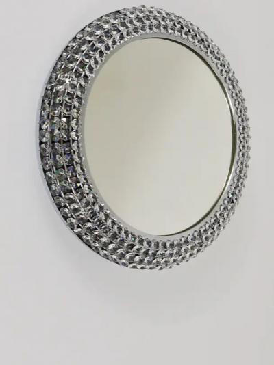Bakalowits Sohne Round Bakalowits Style Faceted Crystal Chrome Backlit Wall Mirror 1960s