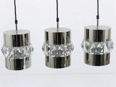  Bakalowits Sohne Three Bakalowits Nickel Brass and Faceted Crystal Pendant Lamps Austria 1950s