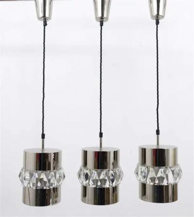  Bakalowits Sohne Three Bakalowits Nickel Brass and Faceted Crystal Pendant Lamps Austria 1950s