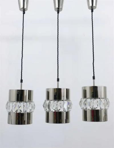  Bakalowits Sohne Three Bakalowits Nickel Brass and Faceted Crystal Pendant Lamps Austria 1950s