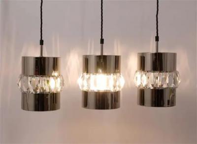  Bakalowits Sohne Three Bakalowits Nickel Brass and Faceted Crystal Pendant Lamps Austria 1950s