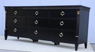  Baker Furniture Company 1950s 9 Drawer Black Lacquer With Solid Brass Hardware Dresser By Baker