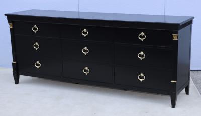  Baker Furniture Company 1950s 9 Drawer Black Lacquer With Solid Brass Hardware Dresser By Baker