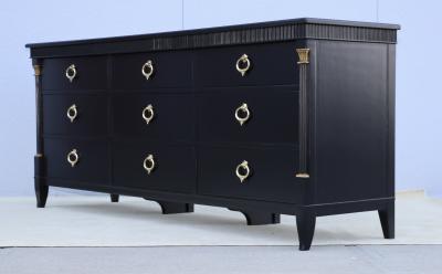  Baker Furniture Company 1950s 9 Drawer Black Lacquer With Solid Brass Hardware Dresser By Baker