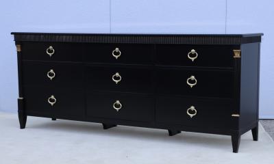  Baker Furniture Company 1950s 9 Drawer Black Lacquer With Solid Brass Hardware Dresser By Baker