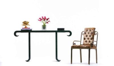  Baker Furniture Company Alessandro for Baker Asian Modern Faux Malachite Finish Console circa 1980