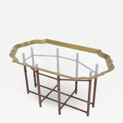 Baker Furniture Company Regency Faux Bamboo Brass Glass Oval Scalloped Cocktail Table 1970s Baker Regency Faux Bamboo Brass, Baker Furniture Glass Coffee Table