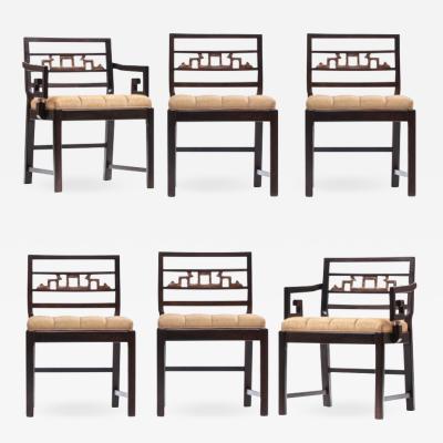  Baker Furniture Company Baker Asian Chinoiserie Mahogany Dining Chairs Set of Six circa 1950