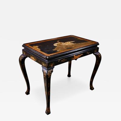  Baker Furniture Company Baker Chinoiserie Lacquered Side Table with Gilt Detailing