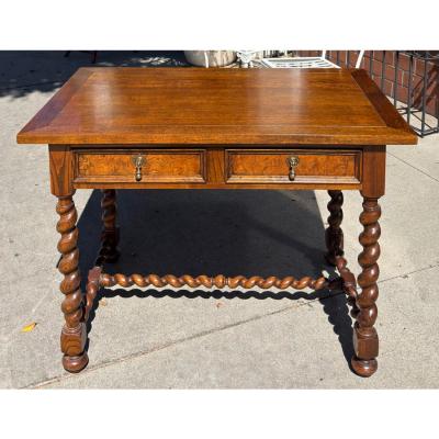 Baker Furniture Company Baker Furniture English Oak Burl Wood Barley Twist Writing Desk