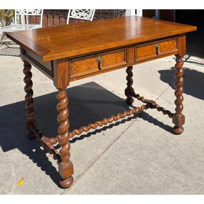  Baker Furniture Company Baker Furniture English Oak Burl Wood Barley Twist Writing Desk