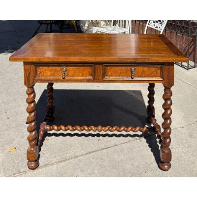  Baker Furniture Company Baker Furniture English Oak Burl Wood Barley Twist Writing Desk