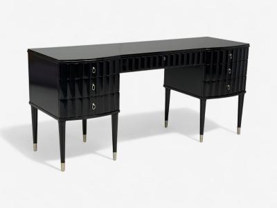 Baker Furniture Company Baker Hollywood Regency Black Lacquer Chrome Writing Desk USA 21st C