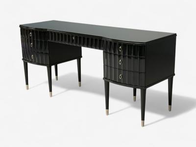 Baker Furniture Company Baker Hollywood Regency Black Lacquer Chrome Writing Desk USA 21st C