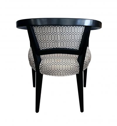  Baker Furniture Company Midcentury Baker Ebonized Oak Game Table and Four Barrel back Chairs