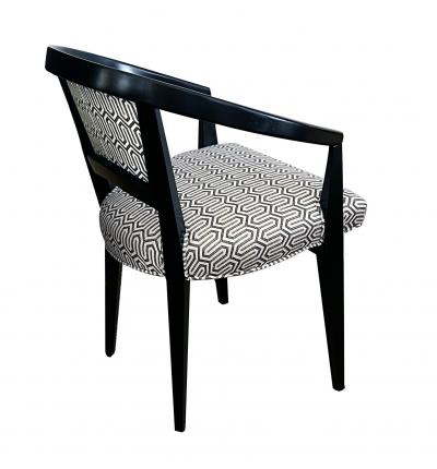  Baker Furniture Company Midcentury Baker Ebonized Oak Game Table and Four Barrel back Chairs