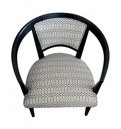  Baker Furniture Company Midcentury Baker Ebonized Oak Game Table and Four Barrel back Chairs