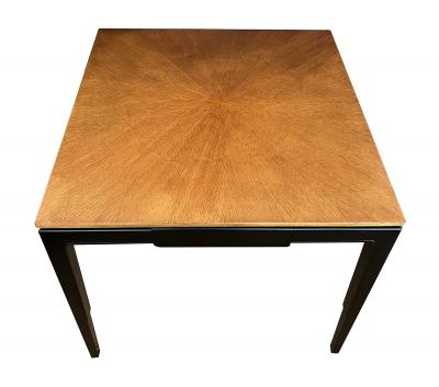  Baker Furniture Company Midcentury Baker Ebonized Oak Game Table and Four Barrel back Chairs