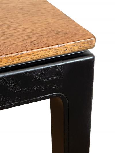  Baker Furniture Company Midcentury Baker Ebonized Oak Game Table and Four Barrel back Chairs