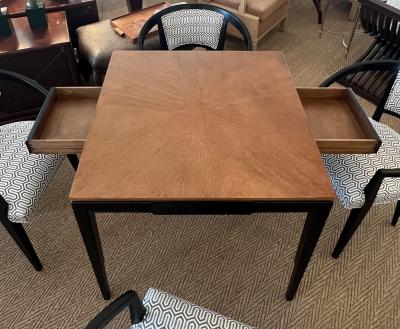  Baker Furniture Company Midcentury Baker Ebonized Oak Game Table and Four Barrel back Chairs