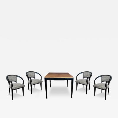  Baker Furniture Company Midcentury Baker Ebonized Oak Game Table and Four Barrel back Chairs