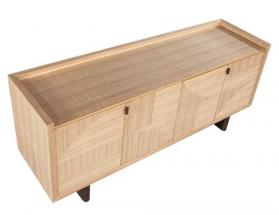 Baker Furniture Company Modern Walnut Marquetry Sideboard in Natural Finish by Baker Furniture