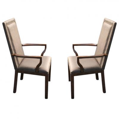  Baker Furniture Company Pair of Baker High Back Arm Chairs