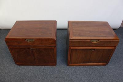  Baker Furniture Company Pair of Vintage Walnut and Brass Nightstands by Baker