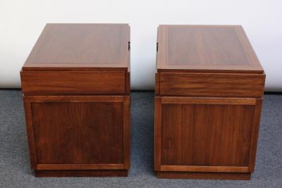  Baker Furniture Company Pair of Vintage Walnut and Brass Nightstands by Baker