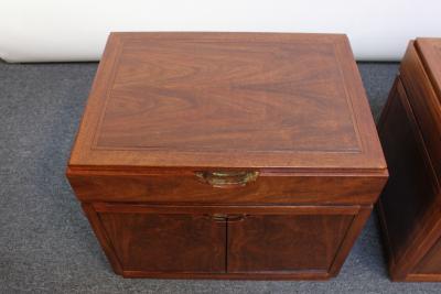  Baker Furniture Company Pair of Vintage Walnut and Brass Nightstands by Baker