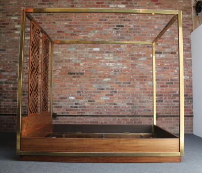  Baker Furniture Company Vintage Brass and Mahogany Queen Canopy Bed Frame by Baker